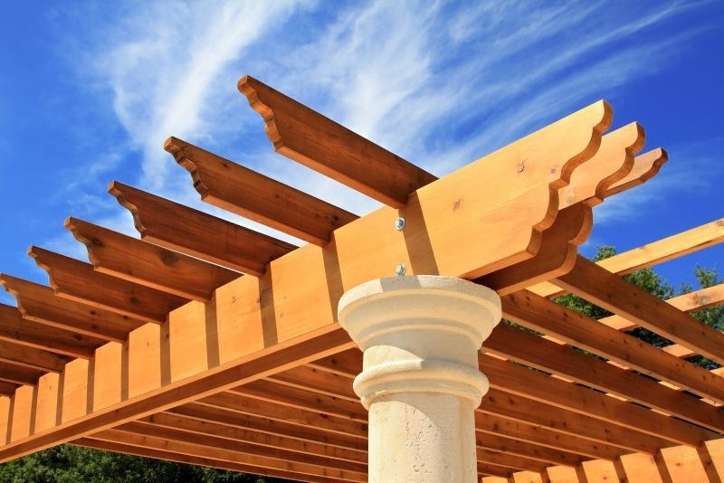 pergola with shingle roof